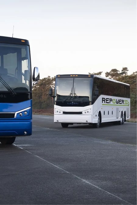 Zero emissions bus conversions on two motorcoaches