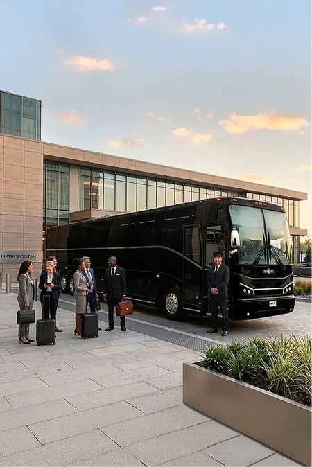 Hospitality guess preparing to board motorcoach