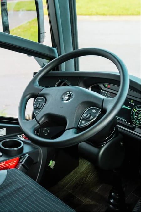 Van Hool CX45E electric motorcoach drivers area