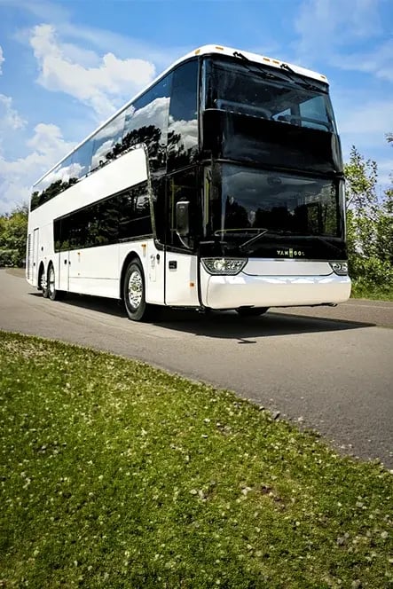 Exterior shot of double-deck motorcoach, Van Hool TDX