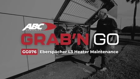 ABC Companies technician demonstrating Eberspächer L3 auxiliary heater maintenance on a 2025 Van Hool motorcoach