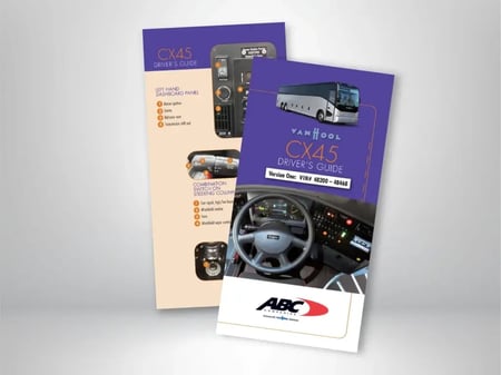 ABC Companies’ Van Hool CX45 motorcoach driver’s guide for 2013 and newer models, covering VINs 48200 through 48468